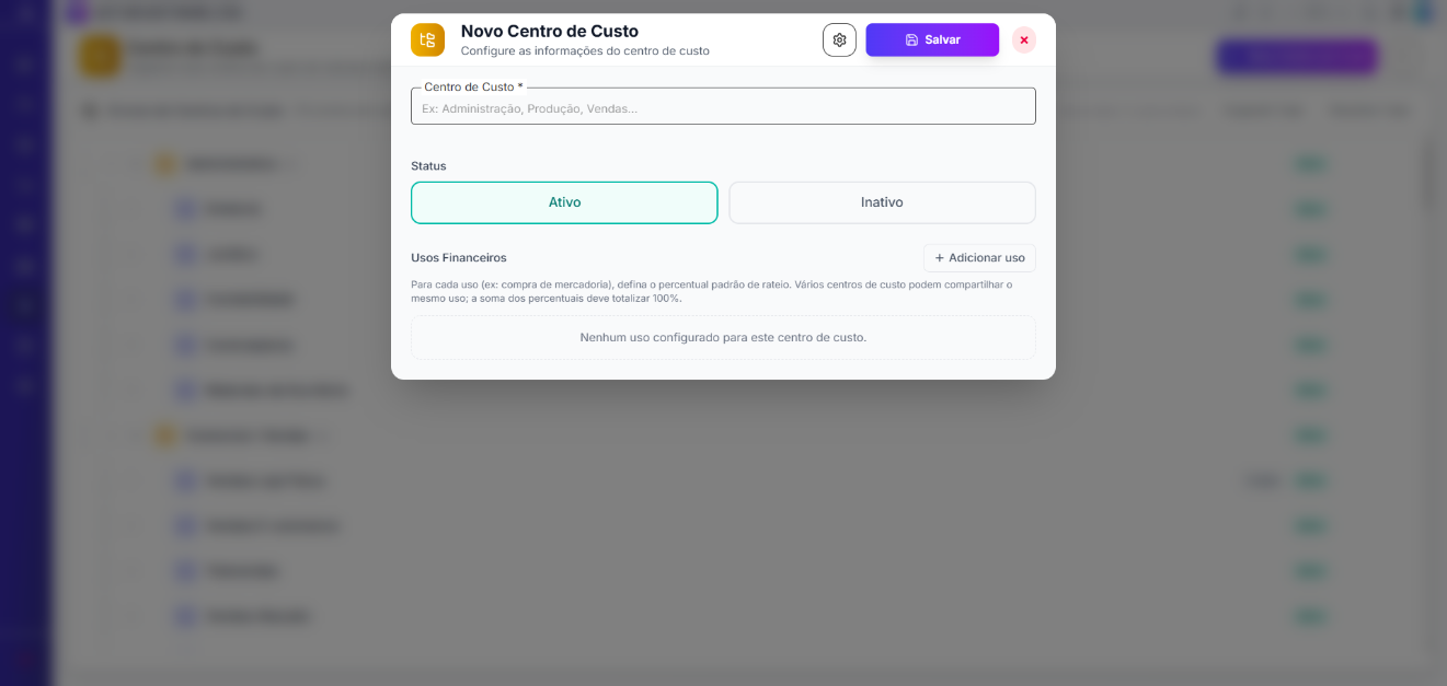 Modal Novo Centro de Custo