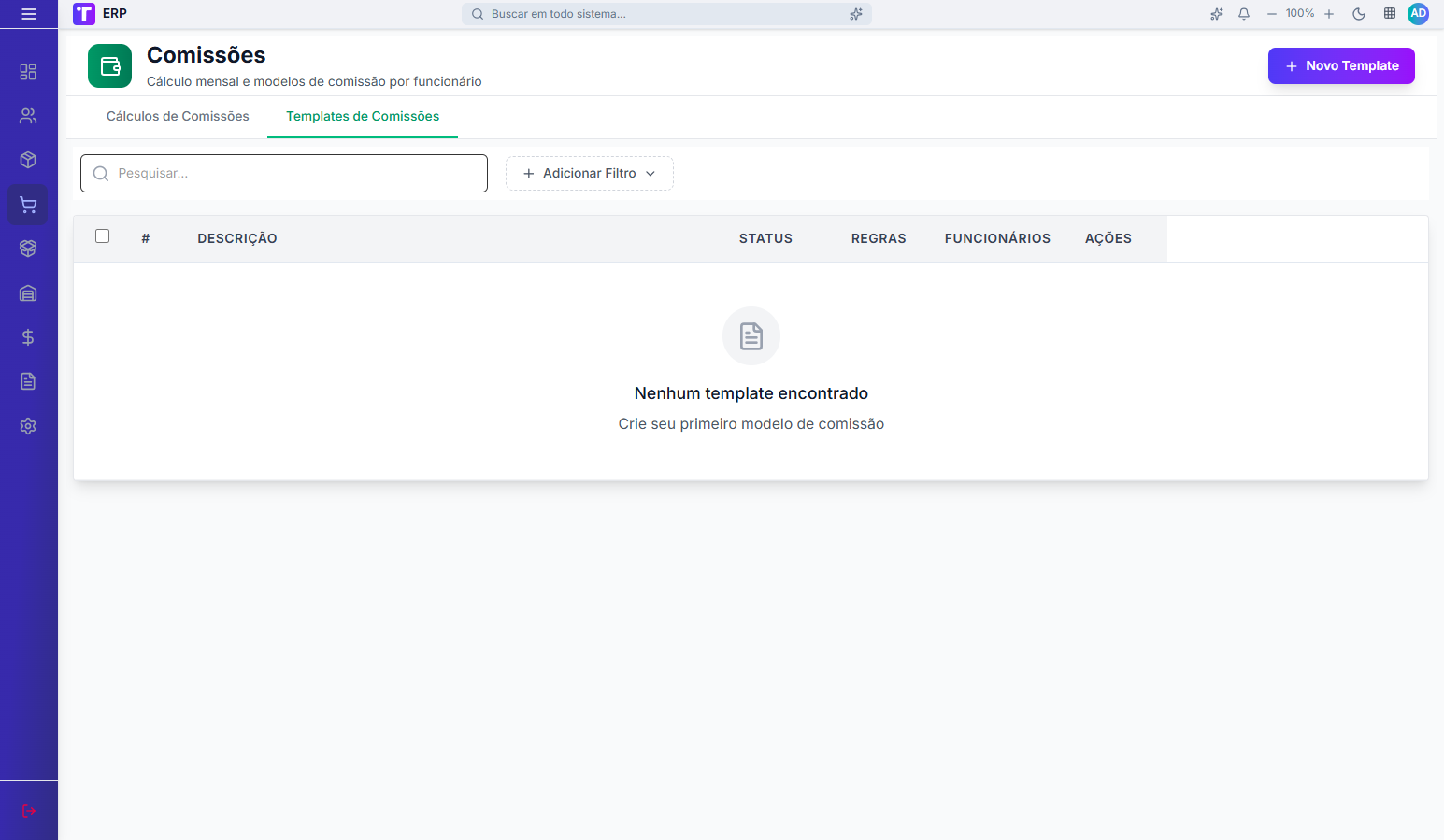 Lista de templates de comissões