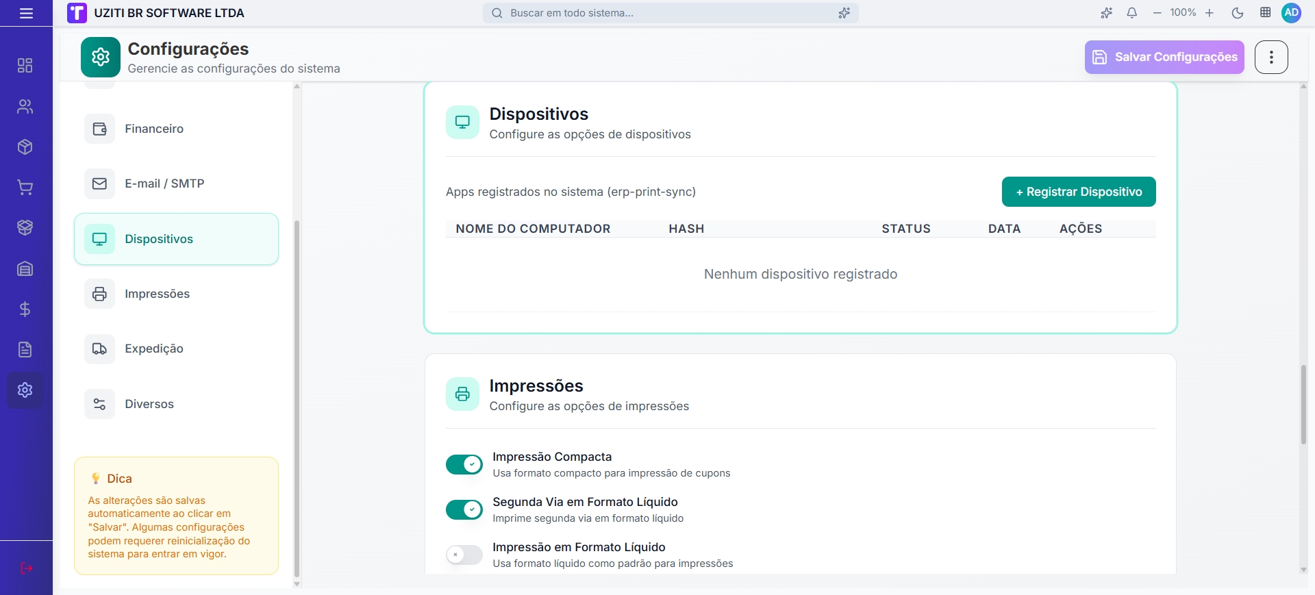 Configurações de Dispositivos