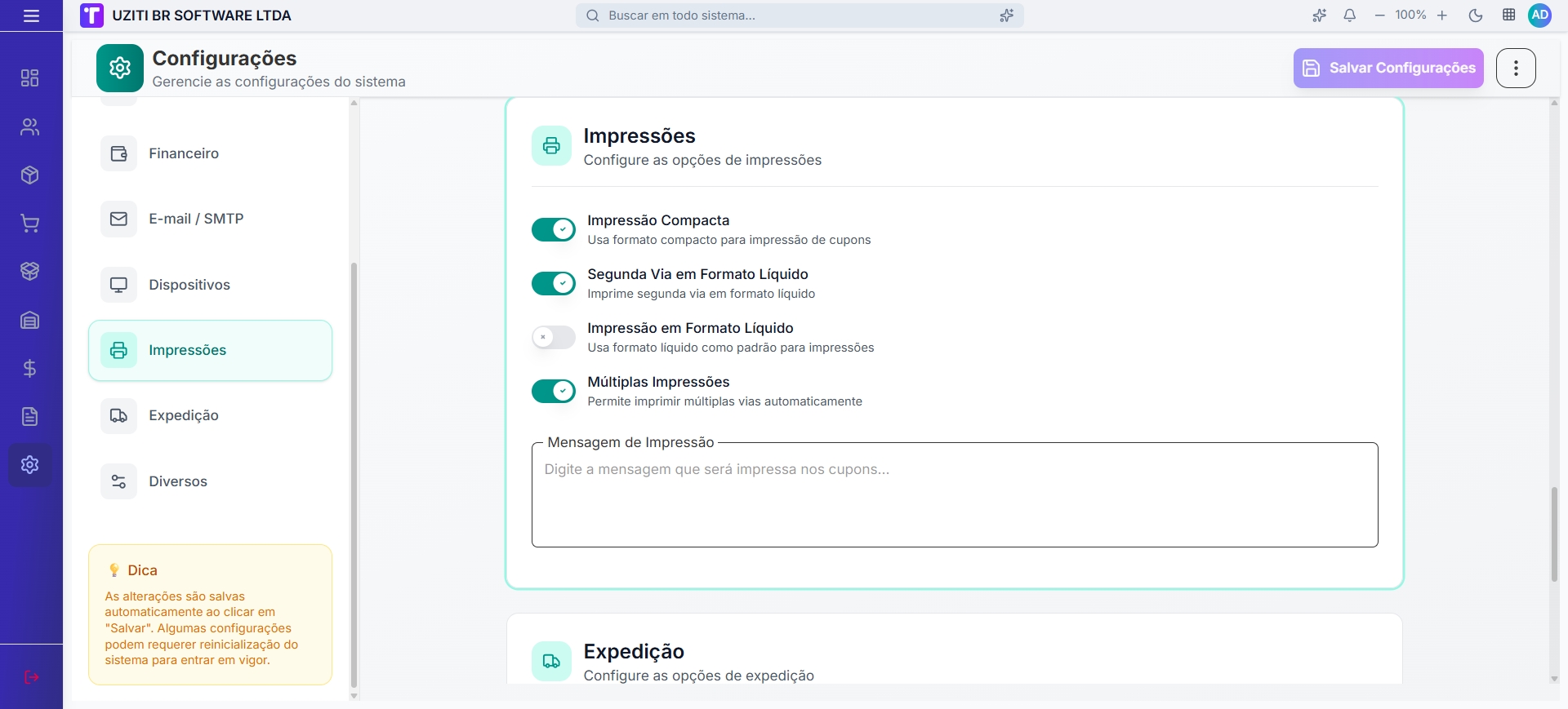 Configurações de Impressões