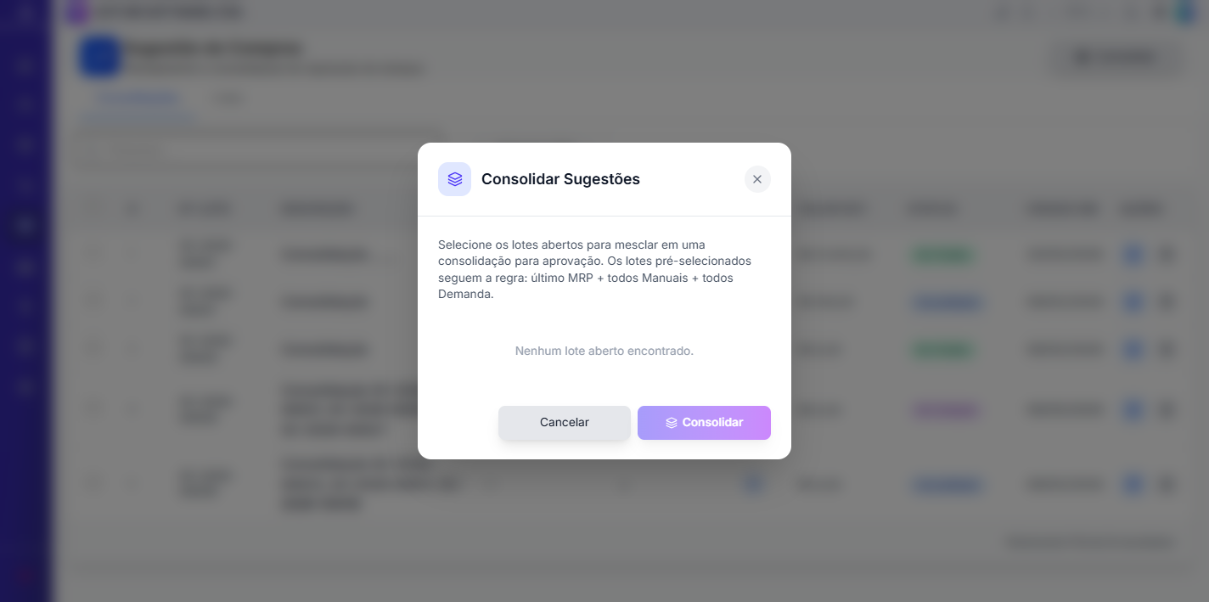 Modal Consolidar Sugestões